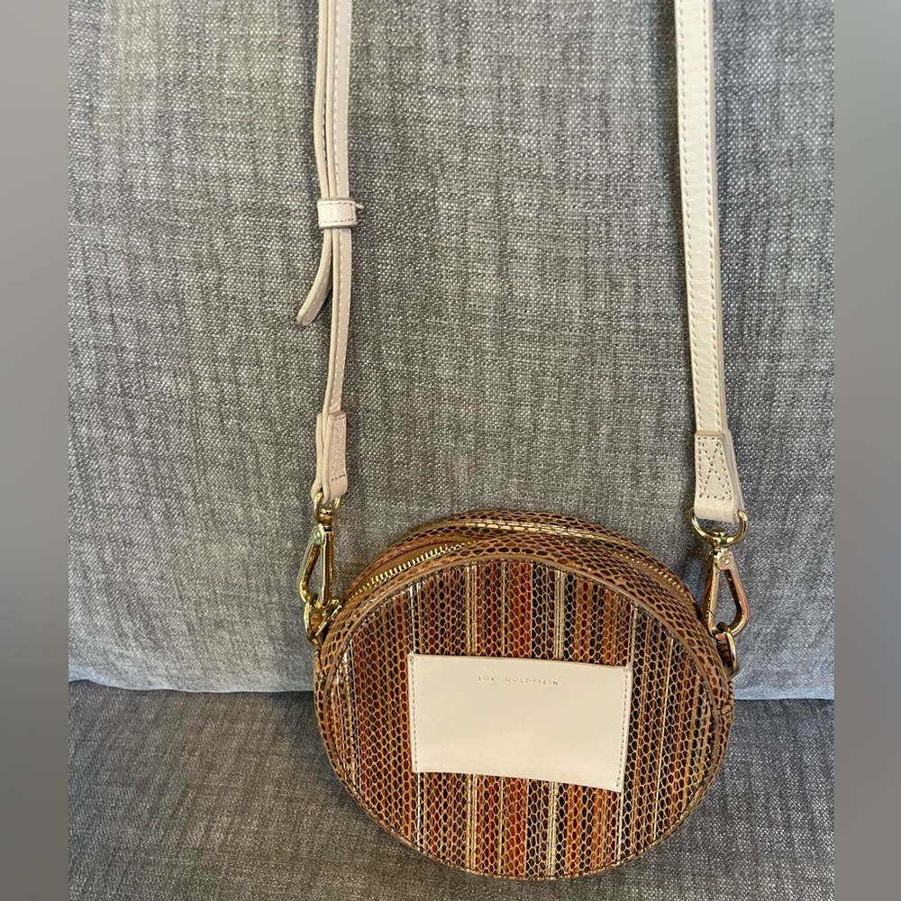 LOGO by Lori Goldstein Leather Circle Pouch with Skinny Strap, Cross Body